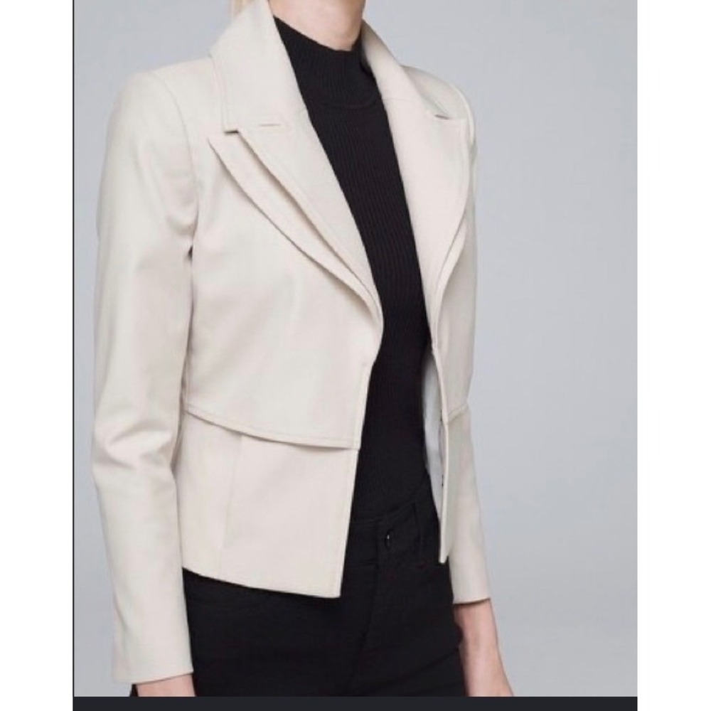 White House Black Market Womens 10P Gray Cropped Pleated Back Blazer Jacket